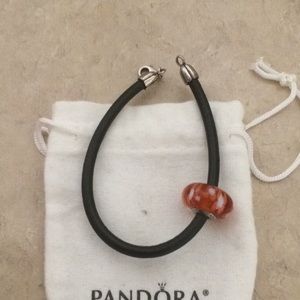 Black pandora bracelet orange-marbled pandora bead